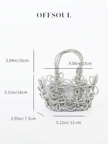 女士水钻3D花篮手提包，新款时尚透明果冻沙滩包，派对/活动手拿包 - 銀色 - 查看 8