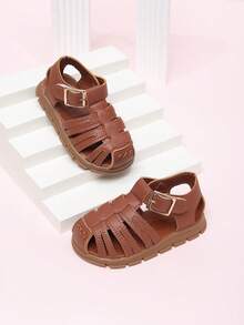 2025 Summer New Kids Sandals Fashion Casual Shoes Roman Shoes Toddler Magic Tape Closed Toe Girls Beach Shoes - Brown - View 6