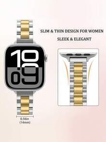 14mm Elegant Narrow Silver & Gold Metal Band Compatible With Apple Watch Ultra 3/2/1, SE/S10/S9/S8/S7/S5/S4/S3, 38/40/41mm, 44/45/46/49mm, Removable Gold Chain Strap, Ideal Gift For Young Women On New Year, Valentine's Day - Multicolor - View 10