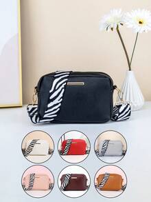 1pc Girls' Minimalist Crossbody Bag & Coin Purse, Zebra Print Adjustable Wide Strap, Fashion Flat Fabric, Ideal Gift - Multicolor - View 2