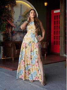 Elegant Long Dress, Casual, Silk, Backless, Comfortable, Travel, Vacation, Beach, All. - màu vàng hoa - Xem 4