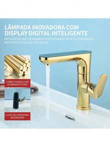 Torneira Misturador Monocomando Banheiro Inteligência Led 11 - Dourado - Brilhante - Dourado - Visão 5
