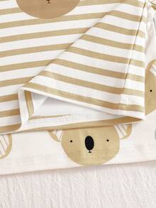 Set de 4 piezas de pijama de manga larga con top y pantalones para bebé niño, con diseños lindos de animales y rayas, de tela suave y cómoda, adecuado para uso diario - Marrón - Ver 6