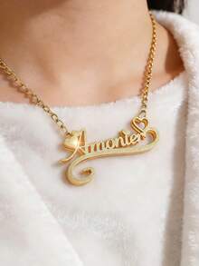 1pc Personalized Custom Text Necklace, Double-Layer+Pressed Sand, Love Necklace, 18k Gold Stainless Steel Custom Jewelry Necklace, Simple Frosted Style, 45+5cm, As A Daily Dressing Gift For Valentine's Day, Ramadan. - Double Layer + Frosted - View 2