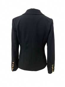 European & American Style Women's Fashion Casual/Work Blazer Jacket, Notched Collar, Slim Fit, Double-Breasted, Side Pockets - Black - View 3