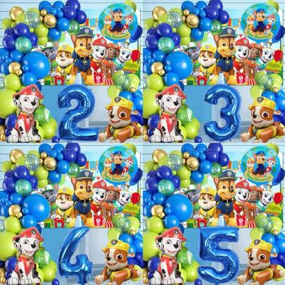  99 piezas Conjunto de arco y guirnalda de globos de Paw Patrol Chase y Rubble, globos de látex azules, incluye globos de fondo de lámina, decoraciones para fiesta de cumpleaños, suministros de fiesta bordados Juego de arco de globos