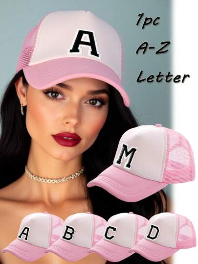 1PC Women's Personalized A-Z Letter Hollow Mesh Cap,Breathable Summer Sun Hat,Adjustable Lightweight Hollow Out Mesh Baseball Cap For Outdoor Sports Travel Beach UV Protection Fashion Casual Daily Wear