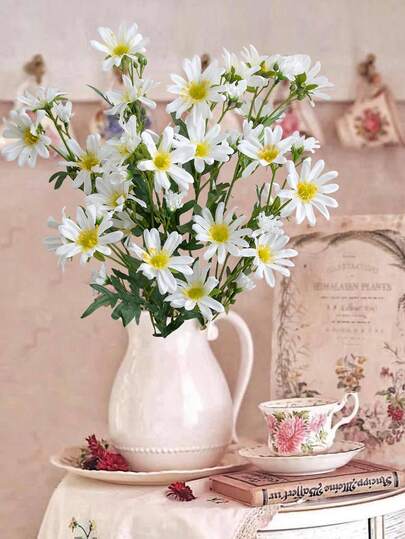 1pc Artificial Three-Pronged Flower Chrysanthemum, PE Material, Three Colors Available, Artificial Plant, Green Decor, Year-Round Decor, Wedding Season Decor, Spring/Summer Decor, Suitable For School Dormitory/Office Decor, Party Event/Holiday/Birthday Party Decor, Home Decor, Hotel Restaurant Living Room Bedroom Wedding Banquet Kitchen Garden Decor