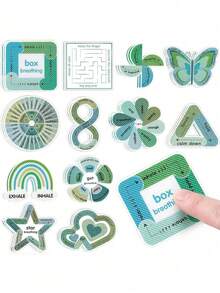 12片感官舒缓贴纸，纹理贴纸，帮助缓解患有注意力缺陷多动障碍或焦虑症儿童的课堂焦虑，适合作为男孩的生日礼物或课堂奖励。 - 彩色 - 查看 2