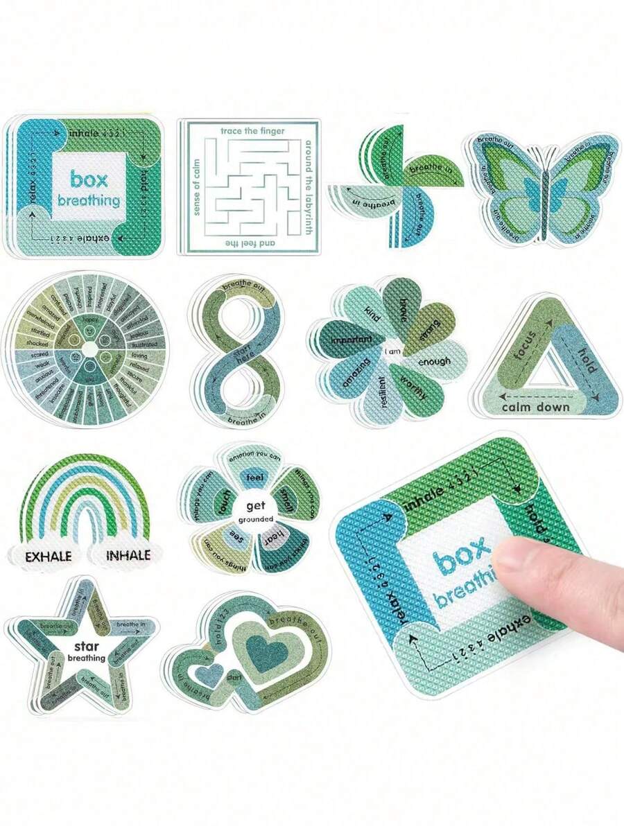 12片感官舒缓贴纸，纹理贴纸，帮助缓解患有注意力缺陷多动障碍或焦虑症儿童的课堂焦虑，适合作为男孩的生日礼物或课堂奖励。