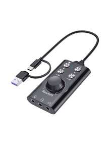 USB + Type-C Dual-Head 7.1 Sound Card, External Noise Cancelling Sound Card For Computer, Laptop, Smartphone, Microphone, Game, Live Streaming, Singing, Plug And Play - Multicolor - View 7