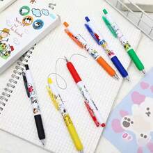 6支装卡通史努比中性圆珠笔，0.55mm黑色墨水，可爱治愈系小狗文具，学习用品，完美派对礼物，粉丝节礼物 - 彩色 - 查看 4