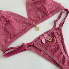 Sexy Backless Thong Set With Pendant Detail - 乾枯玫瑰色 - 查看 6