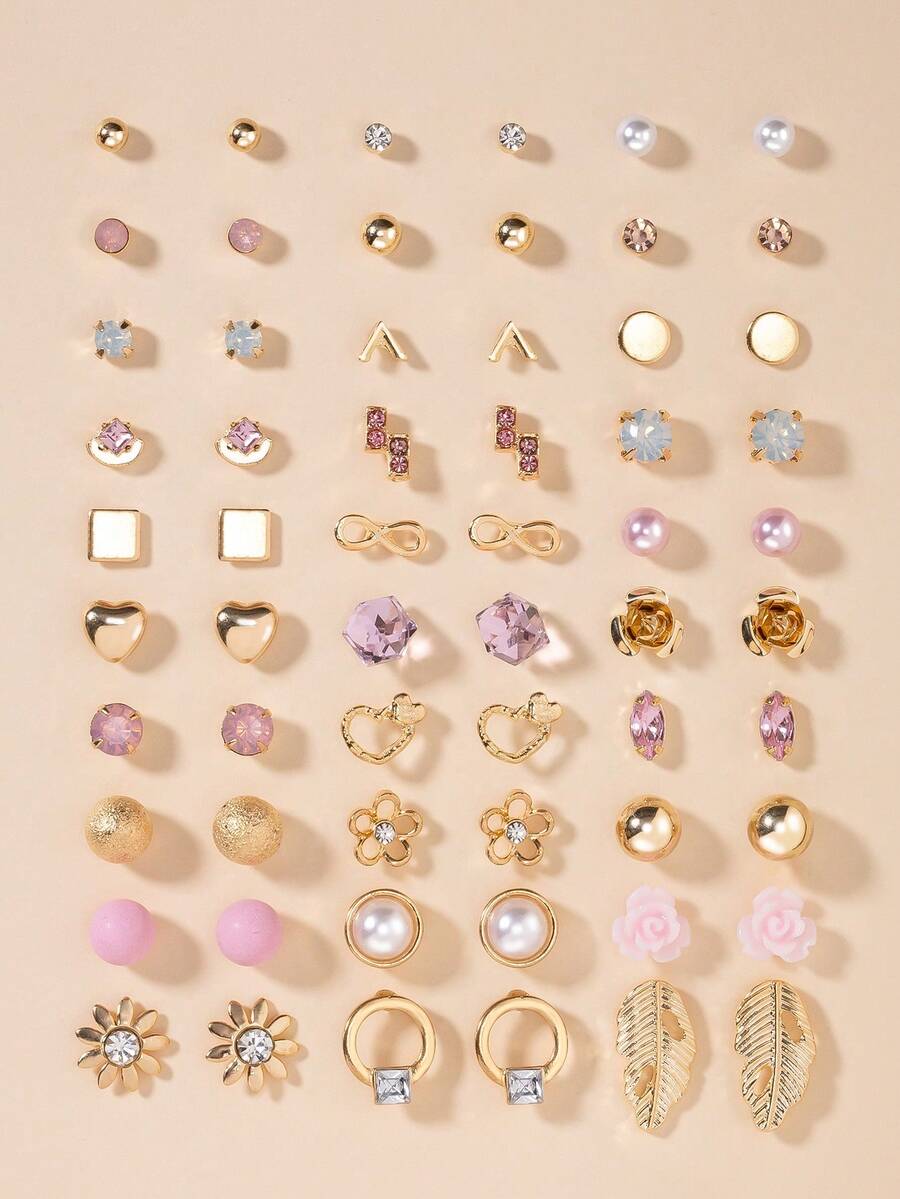 30对女士金属树、贝壳、珍珠、心形耳环套装,礼品 - 彩色 - 查看 1