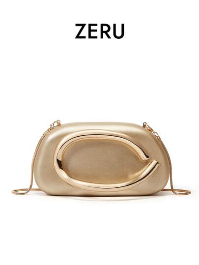 New Women's Handbag With Metal Detail Decoration, Unique Design Shoulder/Crossbody/Clutch Box-Shaped Bag