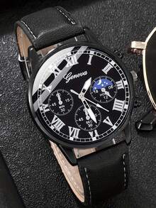 3pcs/Set Personalized Dial Quartz Fashionable Casual Elegant Business Exquisite Men's Watch, Versatile Wristwatch - Black - View 2