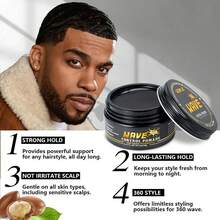 Goiple 7pcs Strong Hold 360 Wave Pomade Kit For Men, Silky Durag & Wave Brushes, Easy Wash Non-Greasy Hair Cream For Deep Layered Waves, Moisture Locking & Silky Shine, Beginner-Friendly Wave Training Set, Salon-Quality, Travel-Friendly, For All Hair Types - Black Wax 7-piece Set - View 2