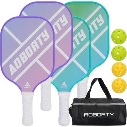 USAPA Light Graphite Pickleball Paddles 4 Pack Polymer Honeycomb Core Fiber Face Set With 4 Indoor Outdoor Balls And Portable Carry Bag