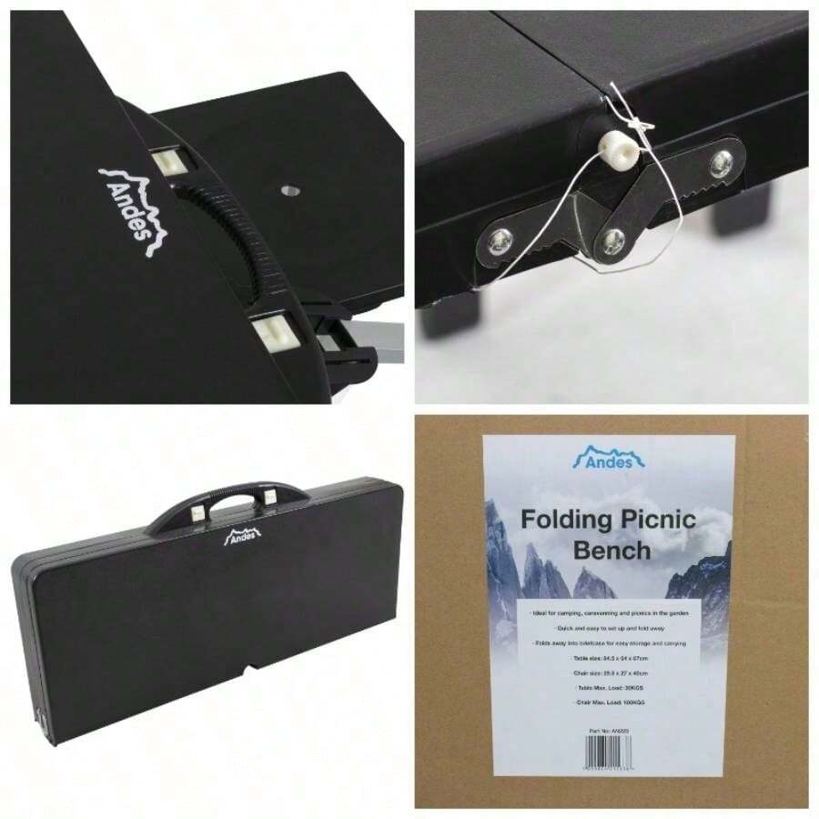 Plastic Folding Camping/Picnic Outdoor Table Chair Set - Black, Silver - View 1