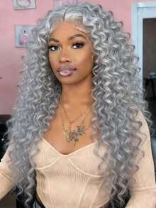 Silver Grey Kinky Curly Lace Front Wigs Human Hair Perfect For Daily Wear 13x4 Hd Transparent Deep Wave Lace Front Wigs Human Hair Free Part 250 Density Gray Colored Human Hair Wigs For Women - 灰色的 - 查看 1
