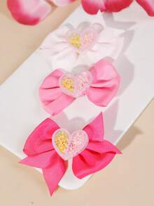 3个情人节蝴蝶结爱心发夹，手工双层罗纹发饰，呵护秀发 - 彩色 - 查看 1