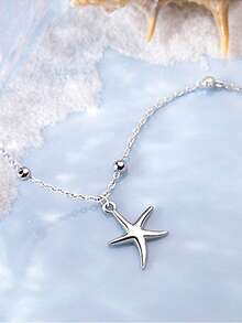 1pc S925 Sterling Silver Cute Starfish Anklet, Women Simple Round Bead Five-Pointed Star Anklet, Versatile For Daily Wear, Girlfriend/Student Gift - Starfish - View 4