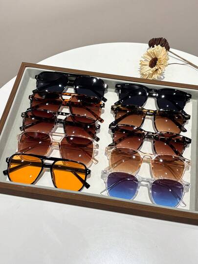 10 piezas Gafas de mujer de diseño de doble haz avanzado con estilo clásico de moda tipo Ins, adecuadas para conducir, acampar, actividades diarias al aire casuales, accesorios de moda aptos para todo tipo de rostros