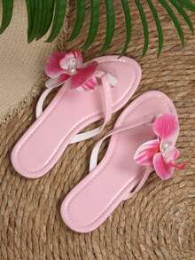 Women's New Summer Fashion Orchid-Themed Creative Vacation Sandals, Simple, Fairy-Like, Sexy, Casual, And Versatile Beach Vacation Sandals, Pink. - Pink - View 4