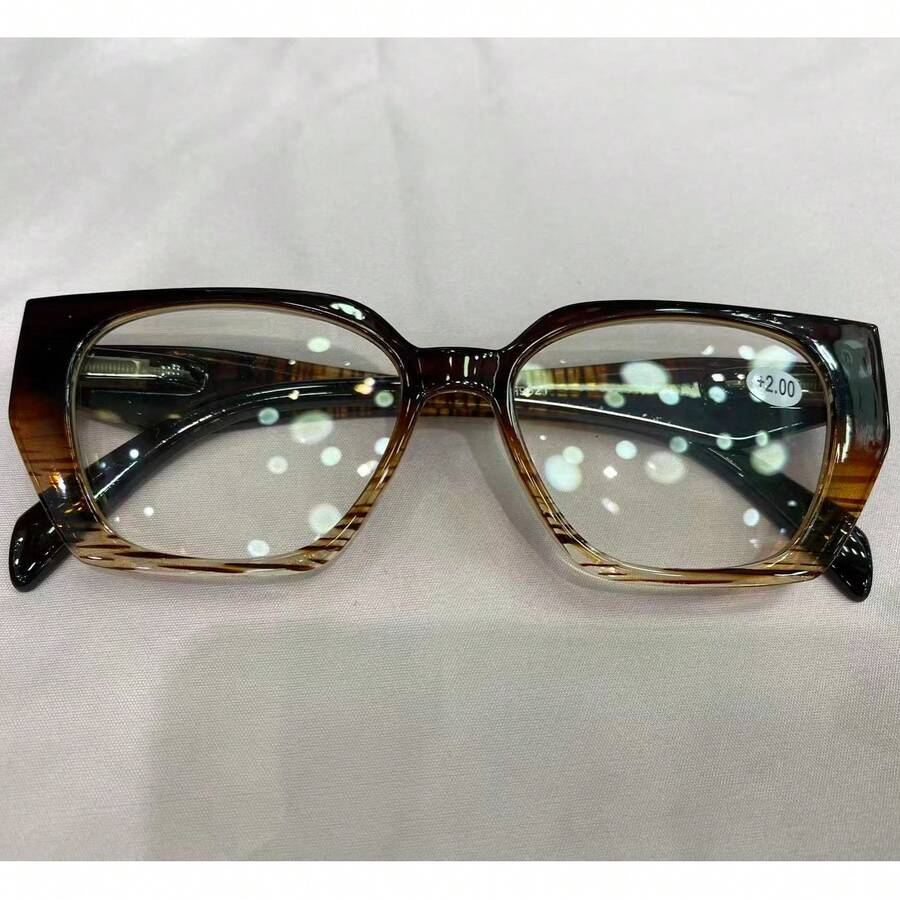 Prescription Reading Glasses, Cat-Eye Style, Rectangular Shape, Pretty, For Women (9521). - marrom degrade - 查看 1