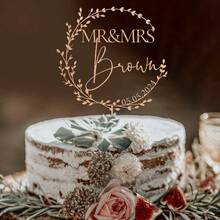 Gold Wedding Cake Topper, Mr & Mrs Cake Topper, Personalized Cake Topper, Wedding Cake Topper, Anniversary Cake Topper, Custom Cake Topper, Rustic Style - F-mr. & Mrs. Cake Label - View 5