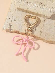 1pc Unisex Alloy Bow Knot Keychain, Couple/Best Friend Gift, Fashionable Bag Charm - Pink - View 1