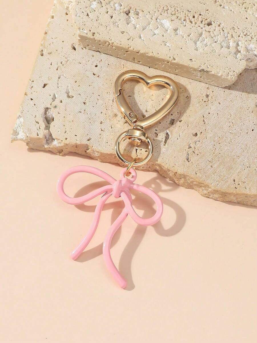 1pc Unisex Alloy Bow Knot Keychain, Couple/Best Friend Gift, Fashionable Bag Charm - Pink - View 1