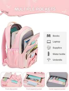 1 Set Cute Bow Backpack Set, Including Lunch Bag + Pencil Case, Large Capacity Multi-Pocket Lightweight Backpack, Luggage Strap, Suitable For Various Occasions - School Backpack, Travel Backpack, Back To School Gift - Multicolor - View 5