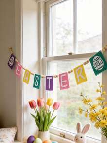 1 Stück Oster Buchstaben Banner Dekoration, buntes Oster Ei Muster Banner, Frühlingsfest Heim Dekoration, Buchstaben Wand Dekoration, sanfte Farbabstimmung, Filz Stil, Perlen Seil Dekorations Banner, geeignet für Wohnzimmer Kamin Regal Fenster Flur Party Dekoration, saisonale Feier Frühlings Thema Innen Dekoration, Fotografie Hintergrund Szene Präsentation - Verschiedenfarbig - Übersicht 6