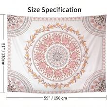 Tapiz de mandala esttico, bohemio para colgar en la pared, tapices de medalln floral rosa, arte de pared bohemio, decoracin hippie para recmara, sala de estar, recmara - 152,4L x 132,1H cm + Tapiz Boho Blanco - Ver 7