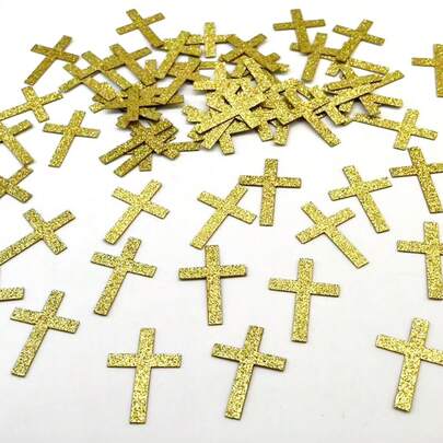 50pcs Baptism Blessing Confetti With Cross - Glittering Sacrament Supplies Suitable For Baptism, First Communion, Christening Decorations, Shower Confetti (Cross)