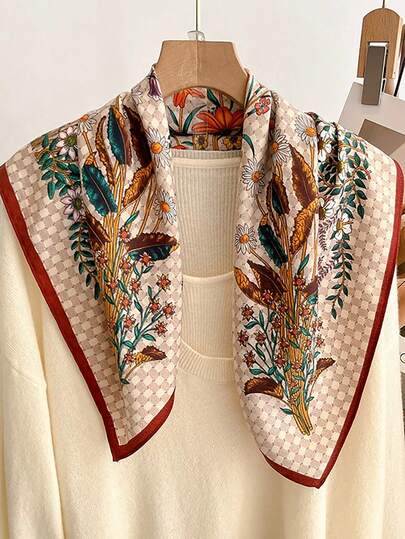 1条头巾，新款花卉几何印花围巾，优雅乡村风格