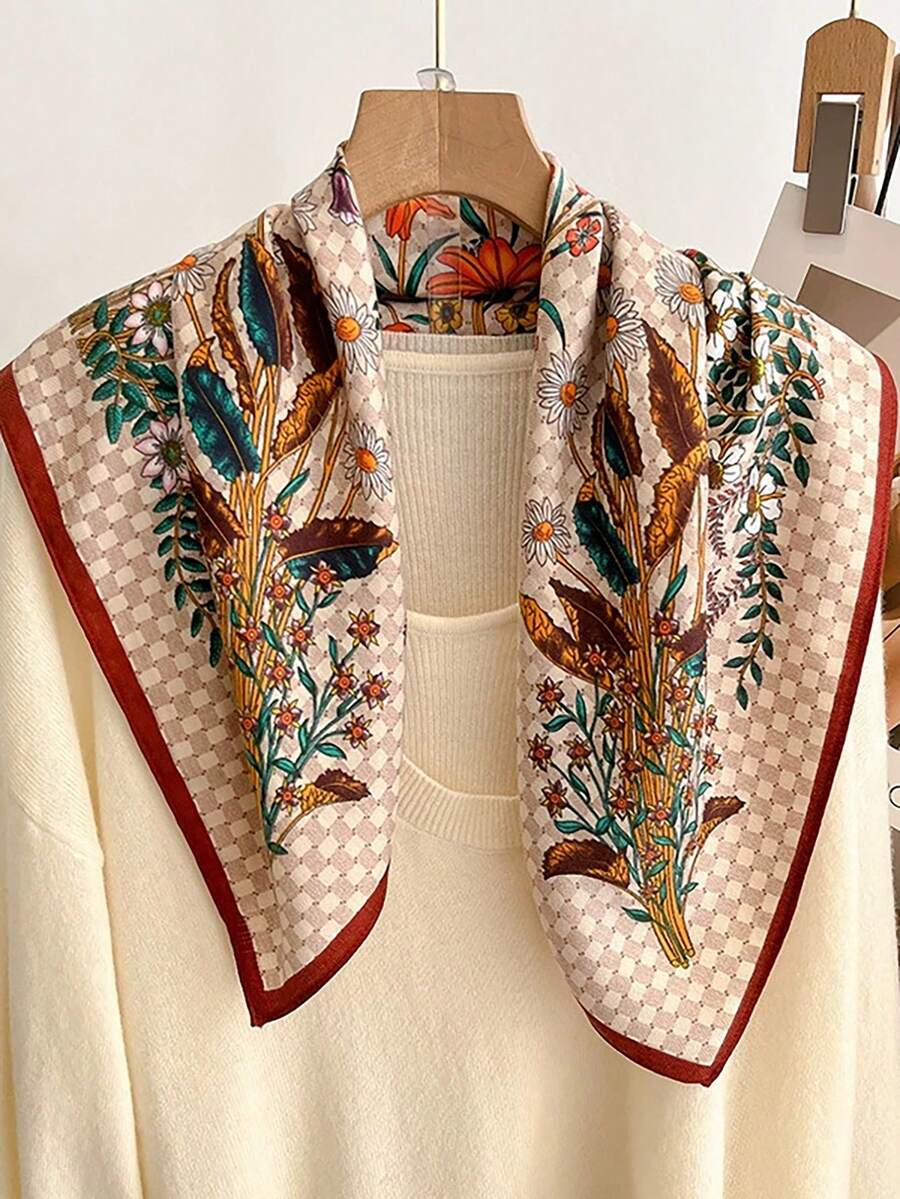1条头巾，新款花卉几何印花围巾，优雅乡村风格 - 彩色 - 查看 1