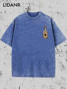 LIDANR 1PC Vintage Vintage Style, Tito's Vodka Enthusiast, Leopard Print Elements, SHOW ME YOU TITOS Humorous Text Memes, Washed Double-Sided Printed Vintage T-Shirt..…. Retro Loose T-Shirt, Men's Casual Style T-Shirt, Machine Washable And Washable Old T-Shirt; Cool Design Pattern T-Shirt, Durable And Comfortable Fabric, Street Fashion Sense, A Must-Have For Street Style Enthusiasts, Top-Level Sportswear, Suitable For Daily Commuting, Dating, Leisure Matching, Suitable For Holiday Gift Giving, The First Choice For Gift Giving. Men's Clothes Shirts - 寶藍色 - 查看 2