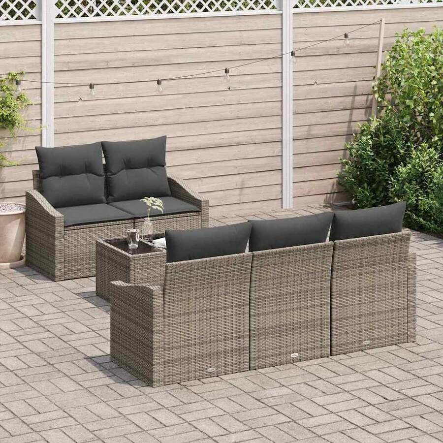 vidaXL 6-Teiliges Sofa-Set Mit Kissen, Grau Poly-Rattan Mit Speicher - Grey - View 1