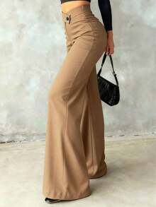 Women's Casual Elegant Straight Leg Pants, Essential Back-To-School Item, Asymmetric V-Waistline Accentuates Curves, Suitable For Daily Wear, Office, Dates, Vacation And More - 卡其色 - 查看 4