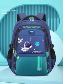 Mochila Para Crianças Escolar Astronauta Alunos Do Ensino Fundamental Proteção Da Coluna ortopédica - Verde - Visão 1
