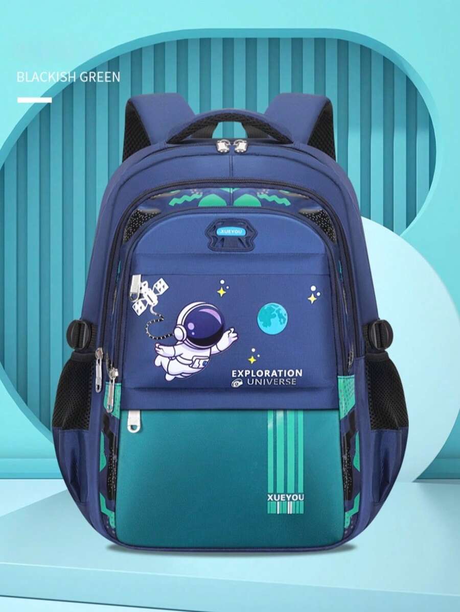 Mochila Para Crianças Escolar Astronauta Alunos Do Ensino Fundamental Proteção Da Coluna ortopédica - Verde - Visão 1