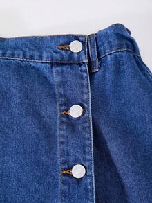 女童不对称纽扣牛仔迷你裙，适合夏季Y2K风格 - 藍色 - 查看 4