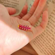 Women's Elegant Half Circle Zirconia Encrusted 18K Gold Plated Lace Starry Sky Ring - Red - View 3