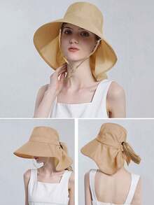 1顶大檐遮阳帽，马尾辫渔夫帽，夏季户外宽檐遮阳帽，夏季度假旅行宽檐遮阳帽，休闲遮阳帽。宽檐设计可全面遮盖面部和颈部，提供防晒保护。非常适合夏季户外活动，如徒步旅行、钓鱼、露营、骑行等。 - 彩色 - 查看 8