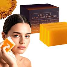 1PC Turmeric Kojic Soap,  Natural Handmade Soap, Turmeric Soap Bar For Face And Body, Smooth Skin, Deep Cleansing For Men & Women - Yellow - View 1