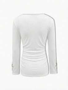 两件套性感铆钉露脐上衣和长袖紧身连衣裙套装 白色 春季 - 白色 - 查看 8