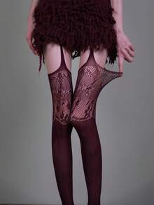 New Lace Pattern Suspender Stockings, Hollow Out Fishnet Sexy Pantyhose - Multicolor - View 1