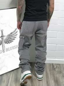 Grunge Goth Y2K风格男士休闲叠层牛仔裤，百搭四季牛仔裤，时尚街头服饰，适合工作、通勤、舞台表演、朋友聚会、户外活动等场合穿着。 - 灰色 - 查看 2